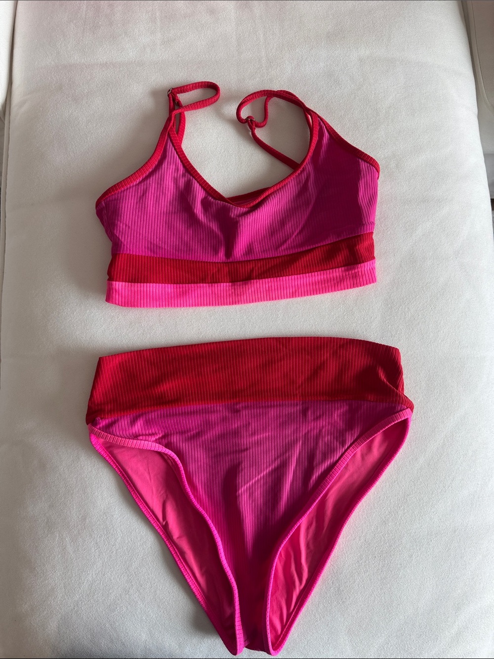 Beach Eiot Two-Piece Pink & Red Ribbed Bikini